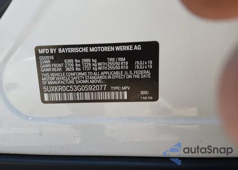 2016 BMW X5 xDrive35I из США, поврежденный, VIN 5UXKR0C53G0S92077